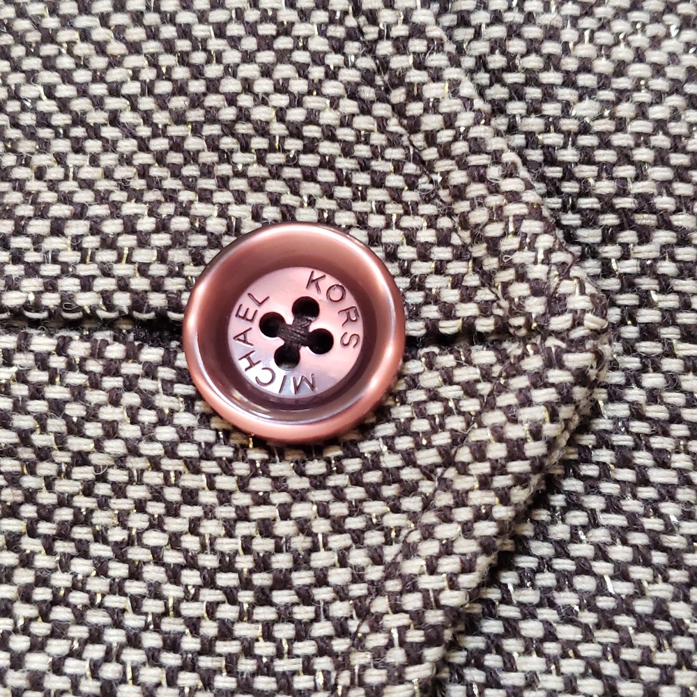 Michael Kors Tweed Wool Skirt Black Tan Gold Shimmer Button Pocket 6 - Picture 6 of 14